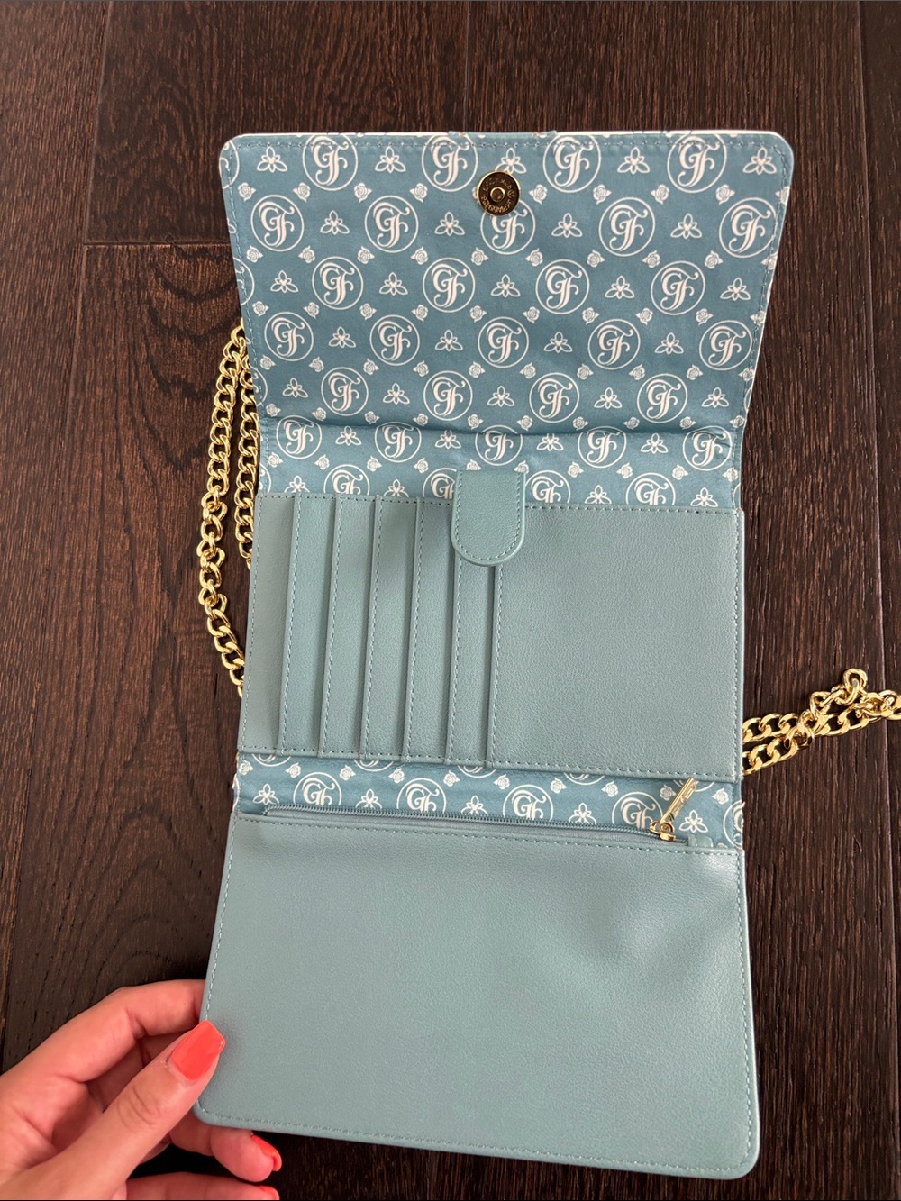 Loungefly White and Blue Monogram Crossbody with Gold Chain - Picture 5 of 10